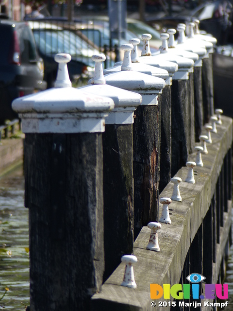 FZ019718 Mooring posts in canal Galgewater, Leiden